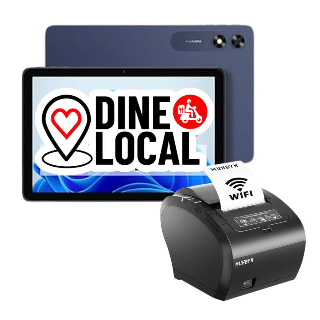 Tablet and printer which are used for Dine Local restaurant ordering.