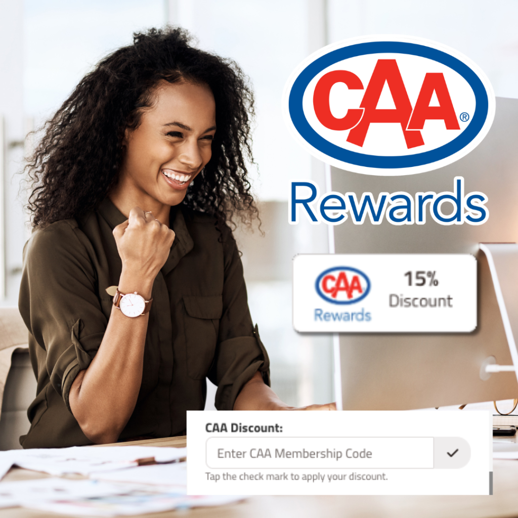 Woman celebrating her savings because she has used her CAA Rewards account to get a discount on takeout and delivery with Dine Local