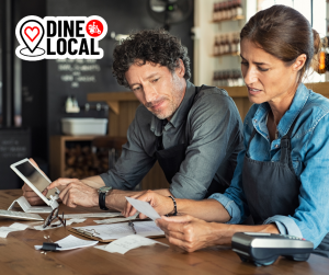 Picture of restaurant owners examining a receipt and showing some concern over the high cost of third party delivery. Comparing restaurant delivery options can help create operational savings for independent restaurant owners.